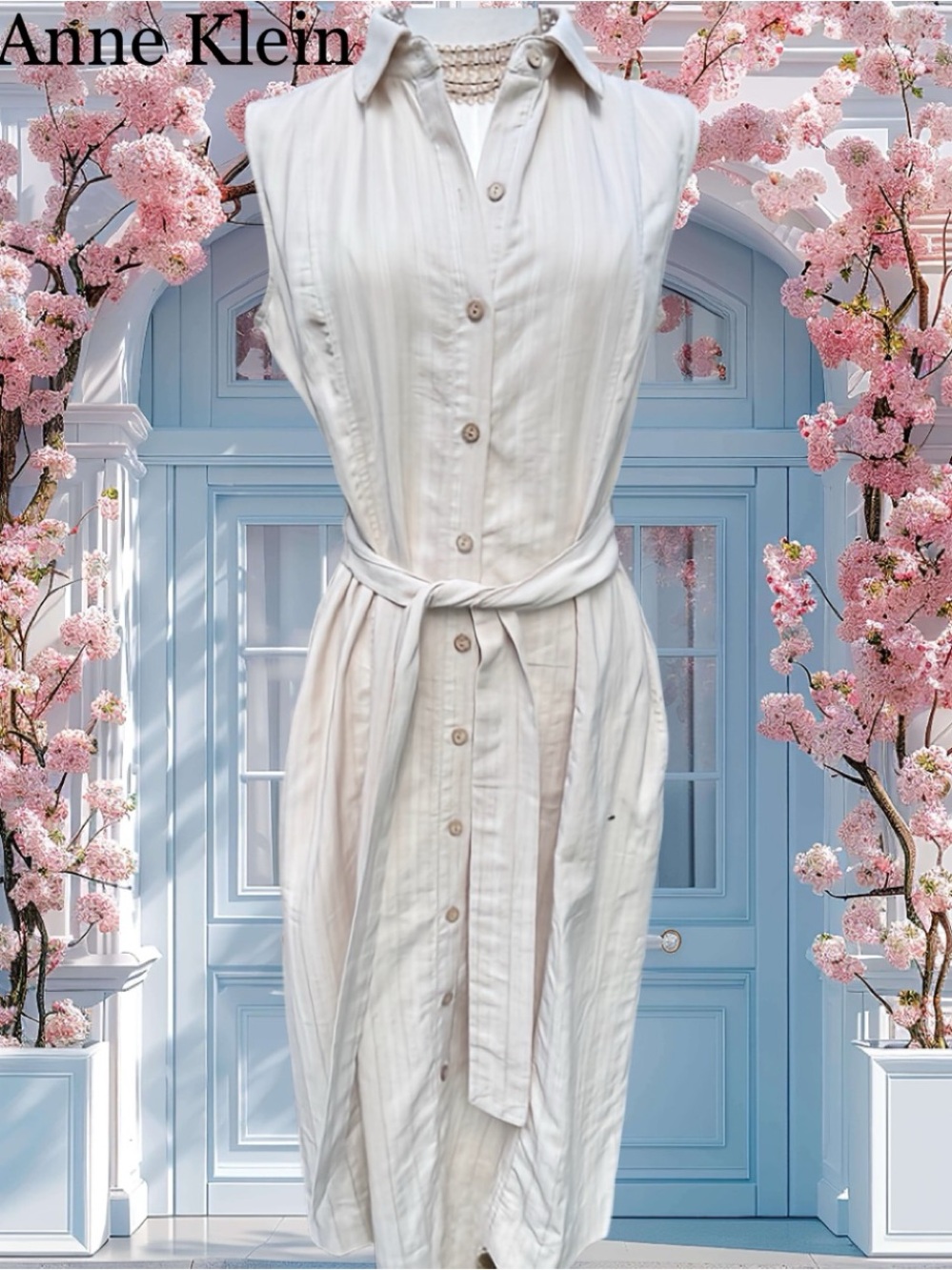 ANNE KLEIN LINEN BLEND BUTTON UP SLEEVELESS MAXI DRESS -4 - NEW ! 👗☀️